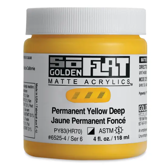 Golden SoFlat Matte Acrylic Paint - Permanent Yellow Deep, 118 ml, Jar {1}