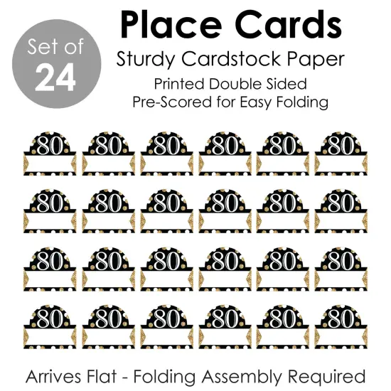 Big Dot of Happiness Adult 80th Birthday - Gold - Birthday Party Tent Buffet Card - Table Setting Name Place Cards - Set of 24 {7}