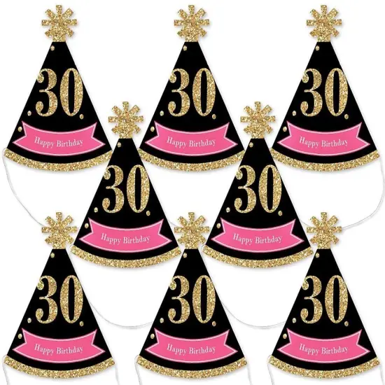 Big Dot of Happiness Chic 30th Birthday - Pink, Black and Gold - Mini Cone Birthday Party Hats - Small Little Party Hats - Set of 8 {1}