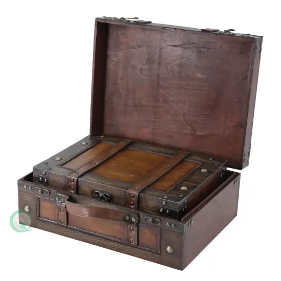 Wooden Vintage Luggage Trunks - Antique Carry-on Suitcase Storage Box with Hinged Lids, Old-Fashioned Decorative Box {1}