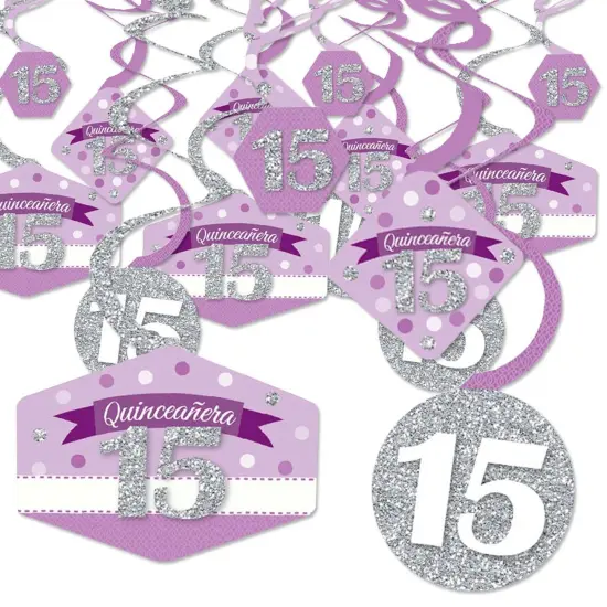 Big Dot of Happiness Quinceanera Purple - Sweet 15 - Birthday Party Hanging Decor - Party Decoration Swirls - Set of 40 {1}
