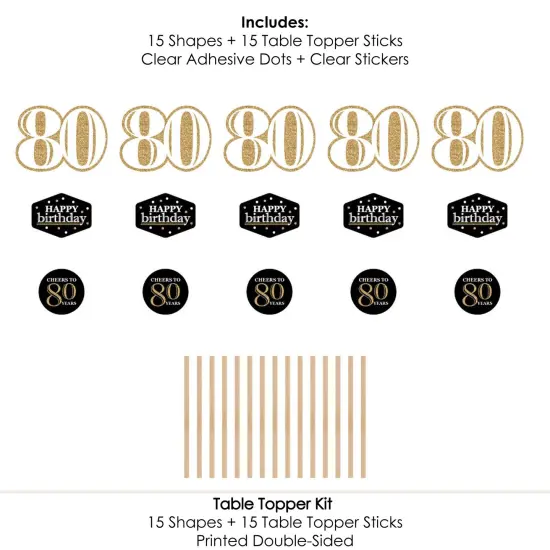 Big Dot of Happiness Adult 80th Birthday - Gold - Birthday Party Centerpiece Sticks - Table Toppers - Set of 15 {7}