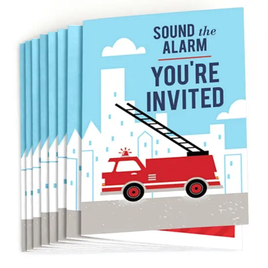 Big Dot of Happiness Fired Up Fire Truck - Fill In Firefighter Firetruck Baby Shower or Birthday Party Invitations (8 count) {3}