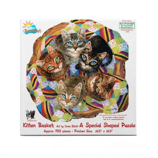 Sunsout Kitten Basket 750 pc Special Shape Jigsaw Puzzle 95023 {4}