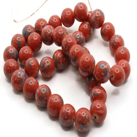 40 10mm Red with Pink & Blue Splatter Paint Smooth Round Glass Beads {5}