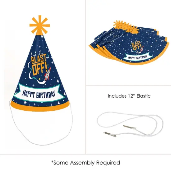 Big Dot of Happiness Blast Off to Outer Space - Cone Happy Birthday Party Hats for Kids and Adults - Set of 8 (Standard Size) {7}