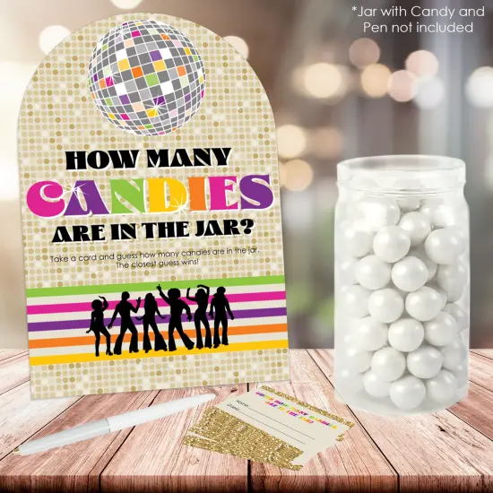 Big Dot of Happiness 70&rsquo;s Disco - How Many Candies 1970s Disco Fever Party Game - 1 Stand and 40 Cards - Candy Guessing Game {3}