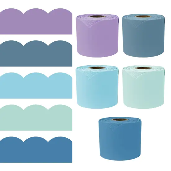 Carson Dellosa 325Ft Summer Sunset Boho Bulletin Board Borders, 5 Pack Scalloped Lilac, Green, Blue Bulletin Board Border for Summer Bulletin Board Decorations, Boho D&eacute;cor, and Classroom D&eacute;cor {1}