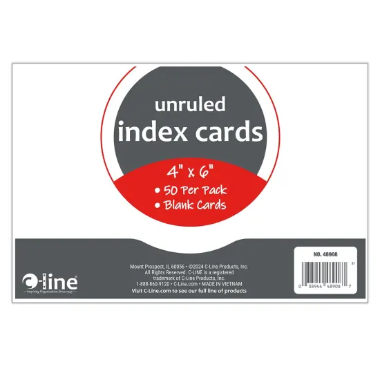 Index Cards, 4" x 6", White, Unruled, 50 Per Pack, 10 Packs {3}