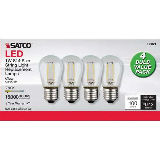 4Pk - Satco S14 2700K LED String Light Replacement Bulb {4}