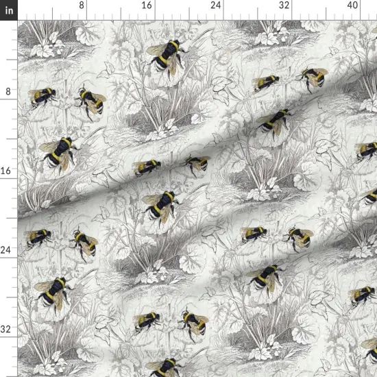 Various Fabrics by the Yard or Fat Quarter Bee Honey Floral Flowers Vintage Antique Illustration Pencil Drawing Flower Sketch Honeybee Custom Printed Fabric by Spoonflower {1}