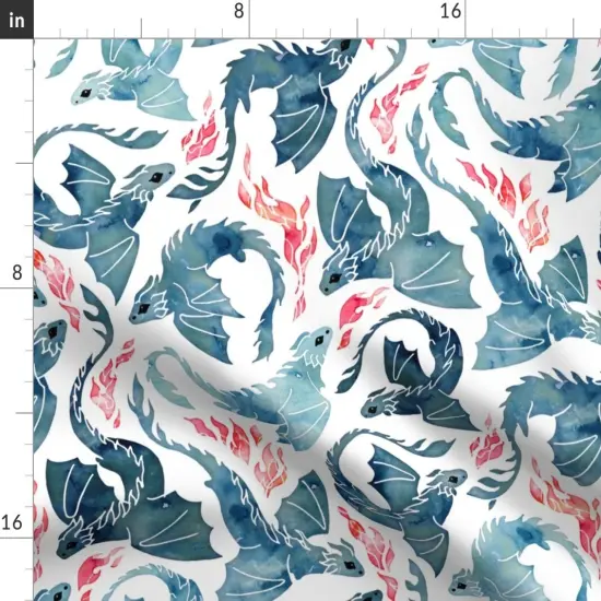 Various Fabrics by the Yard or Fat Quarter Whimsical Dragons Watercolor Mystical Fantasy Cute Flying Fire Breathing Custom Printed Fabric by Spoonflower {2}
