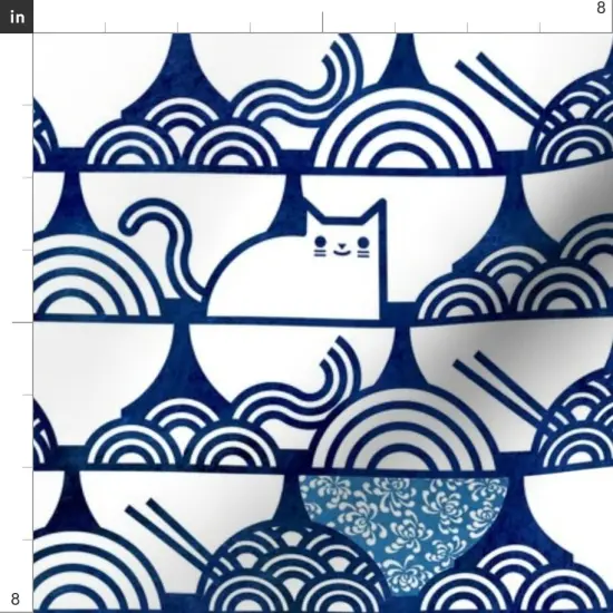 Various Fabrics by the Yard or Fat Quarter Cat Noodle Large Navy White Cute Cats Kawaii Pets Japanese Novelty Pet Blue Custom Printed Fabric by Spoonflower {4}