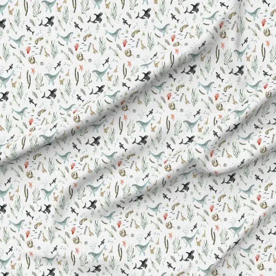 Various Fabrics by the Yard or Fat Quarter Modern Nautical Watercolor Sea Life Beach Ocean Wave Gender Neutral Whale Starfish Custom Printed Fabric by Spoonflower {6}