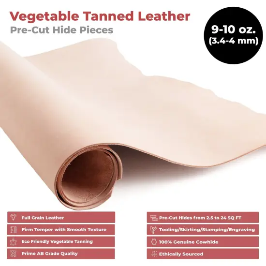 ELW Vegetable Tanned Leather Shoulder 9-10 oz. (3.6-4mm) Thickness Weight Pre-Cut Hides from 2.5 to 25 SQ FT Full Grain Leather Tooling Craft Repair {3}