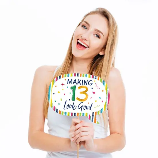 Big Dot of Happiness Funny 13th Birthday - Cheerful Happy Birthday - Colorful Thirteenth Birthday Party Photo Booth Props Kit - 10 Piece {3}