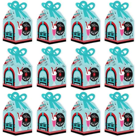 Big Dot of Happiness 50's Sock Hop - Square Favor Gift Boxes - 1950s Rock N Roll Party Bow Boxes - Set of 12 {6}