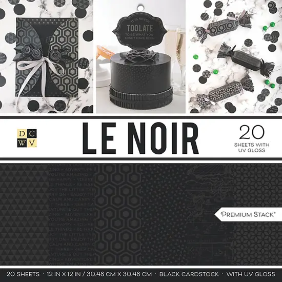 DCWV Single-Sided Cardstock Stack 12"X12" 20/Pkg-Le Noir, 10 Des/2 Each, 12 W/UV Gloss {1}