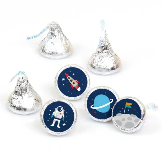 Big Dot of Happiness Blast Off to Outer Space - Rocket Ship Party Round Candy Sticker Favors - Labels Fits Chocolate Candy (1 sheet of 108) {1}