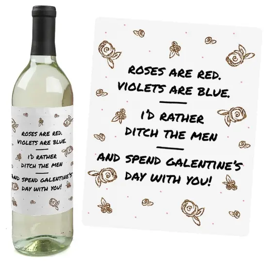 Big Dot of Happiness Be My Galentine - Valentine's Day Gift for Women and Men - Wine Bottle Label Stickers - Set of 4 {4}