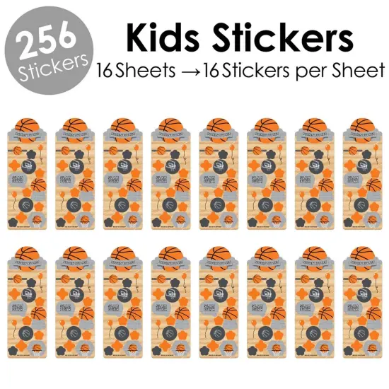 Big Dot of Happiness Nothin' but Net - Basketball - Birthday Party Favor Kids Stickers - 16 Sheets - 256 Stickers {3}