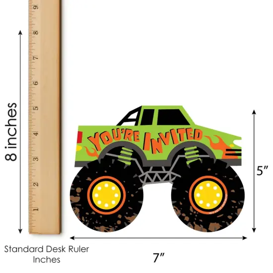 Big Dot of Happiness Smash and Crash - Monster Truck - Shaped Fill-In Invitations - Boy Birthday Party Invitation Cards with Envelopes - Set of 12 {7}