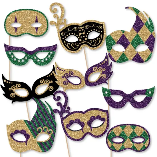 Big Dot of Happiness Mardi Gras Masks & Glasses - Paper Card Stock Masquerade Party Photo Booth Props Kit - 10 Count {6}