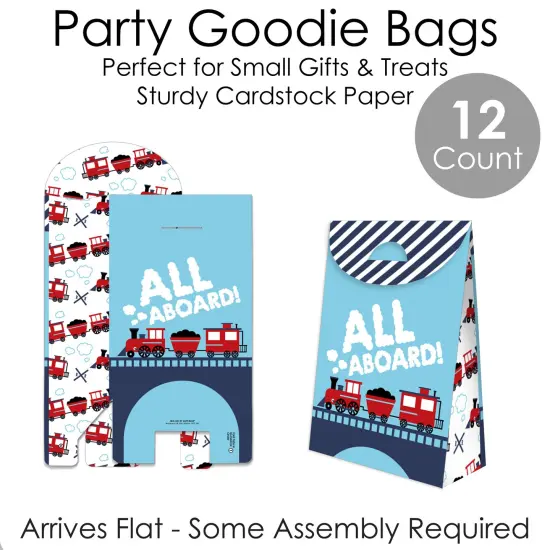 Big Dot of Happiness Railroad Party Crossing - Steam Train Birthday or Baby Shower Gift Favor Bags - Party Goodie Boxes - Set of 12 {7}
