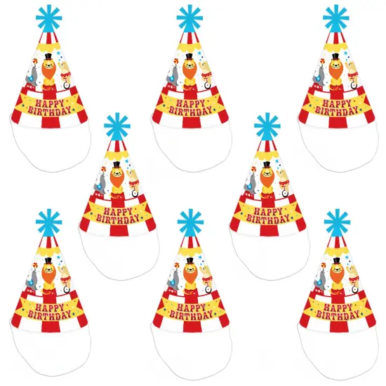 Big Dot of Happiness Carnival - Step Right Up Circus - Cone Happy Birthday Party Hats for Kids and Adults - Set of 8 (Standard Size) {7}