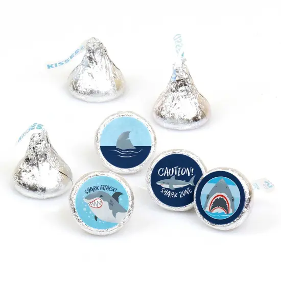 Big Dot of Happiness Shark Zone - Jawsome Shark Birthday Round Candy Sticker Favors - Labels Fits Chocolate Candy (1 sheet of 108) {1}