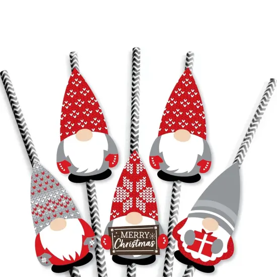 Big Dot of Happiness Christmas Gnomes - Paper Straw Decor - Holiday Party Striped Decorative Straws - Set of 24 {7}