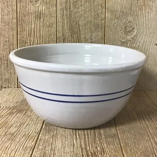 Martinez Pottery 12" Heritage Blue Stripe Stoneware Mixing Bowl {5}