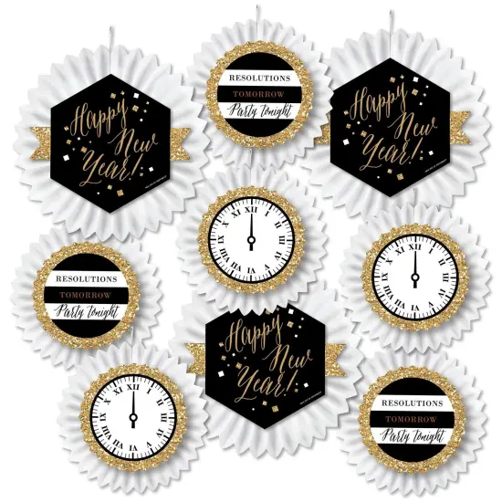 Big Dot of Happiness New Year's Eve - Gold - Hanging New Years Eve Party Tissue Decoration Kit - Paper Fans - Set of 9 {3}