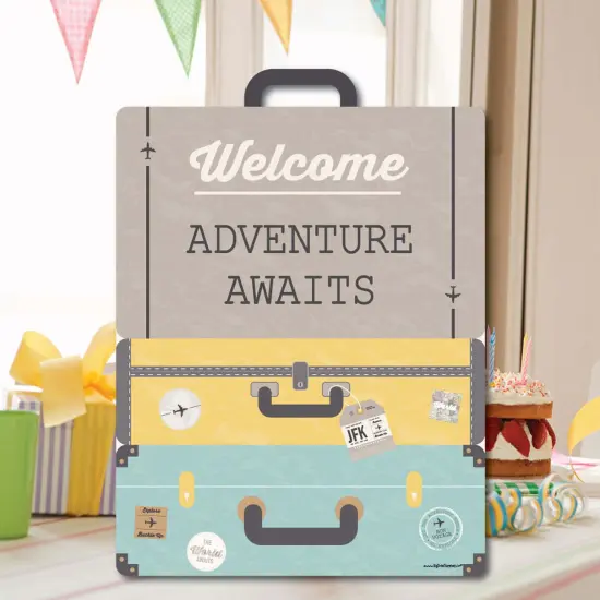 Big Dot of Happiness World Awaits - Party Decorations - Travel Themed Bridal Shower, Birthday or Retirement Party Welcome Yard Sign {7}