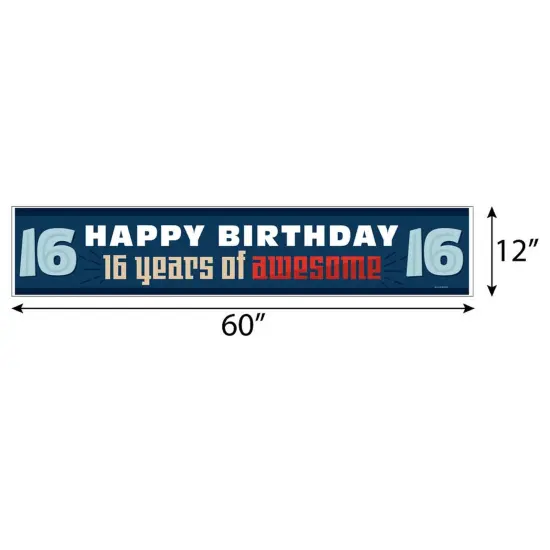 Big Dot of Happiness Boy 16th Birthday - Happy Birthday Sweet Sixteen Decorations Party Banner {3}