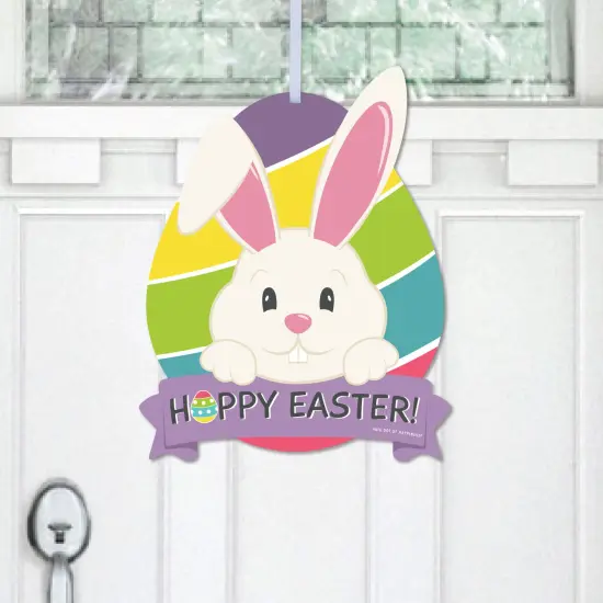 Big Dot of Happiness Hippity Hoppity - Hanging Porch Easter Bunny Party Outdoor Decorations - Front Door Decor - 1 Piece Sign {1}