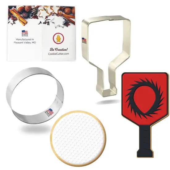 CookieCutter.Com Brand Pickle Ball Cookie Cutter 2 Piece Set, Pickle Ball 4 in, Ball 2.5 in, Tin Plate Steel, USA Made {1}