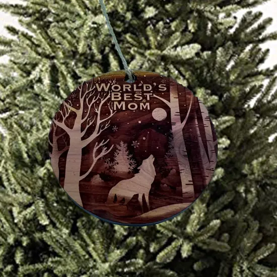 Winter Wolf Worlds Best Mom - cedar ornament {3}