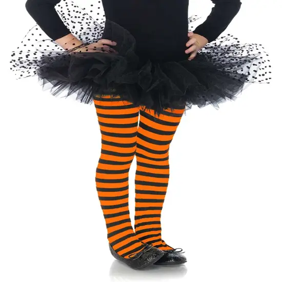 Child's Orange And Black Stripe Tights XL 11-13 Costume Accessory {1}