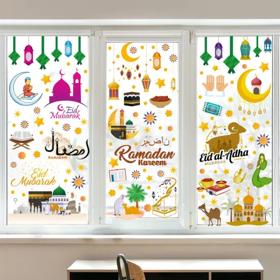 Eid Mubarak Window Stickers Party Supplies Decorations Muslim Happiness Ramadan Eid Al-fitr Window Decor for Home Window Stickers {3}