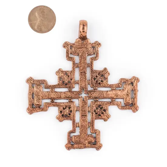 Harar Ethiopian Copper Cross Pendant (85x75mm): Authentic Ethiopian East African Design for Jewelry & Necklace Making {2}