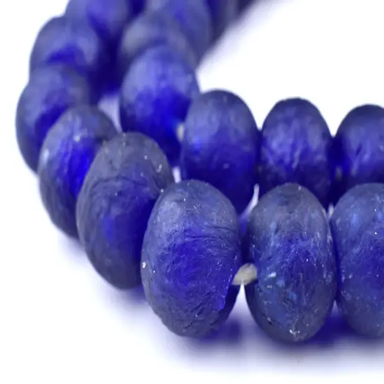 The Bead Chest African Recycled Glass Beads &ndash; Handmade in Ghana &ndash; Cobalt Blue 18mm Strand for Jewelry Making, Crafts, and Home Decor I Approximately 40 Beads {1}