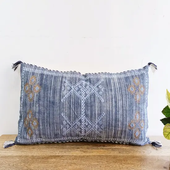 BLUE lumbar pillow cover Boho hand embroidered pillow cover Pillow cases Pillow shams {1}