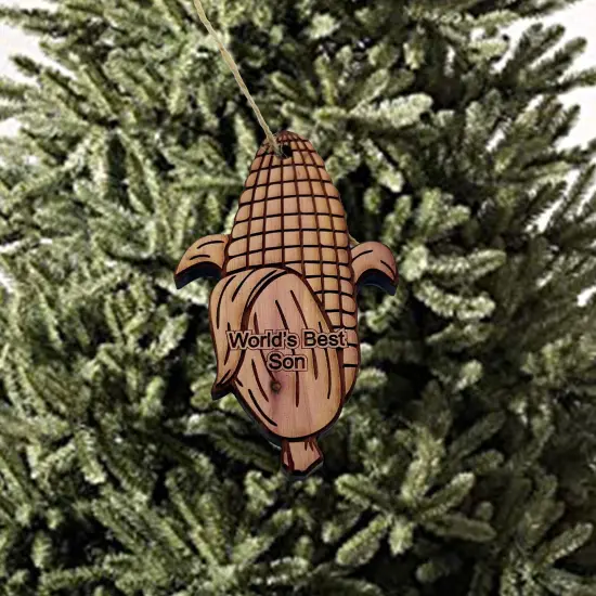 Worlds Best Son Corn on the cob - Cedar Ornament {2}
