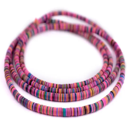 TheBeadChest Bonsaaso Medley Vinyl Phono Record Beads 6mm Ghana African Multicolor Mixed 30 Inch Strand Handmade {3}