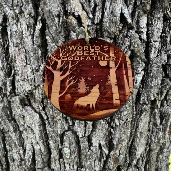 Winter Wolf Worlds Best Godfather - cedar ornament {2}