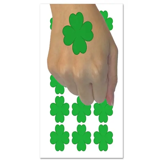 Four Leaf Clover Lucky Solid Temporary Tattoo Water Resistant Fake Body Art Set Collection (1 Sheet) {1}
