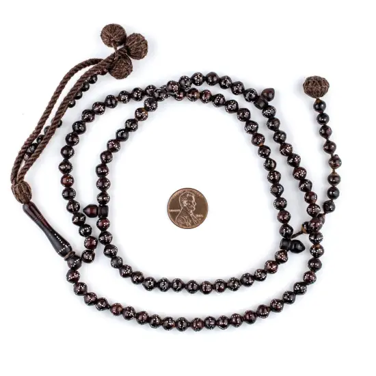 99Brown Silver-Inlaid "Names of Allah" Arabian Prayer Beads (6mm), Islamic Tasbih, Ramadan Gift, Quality Middle Eastern Beads - The Bead Chest {2}