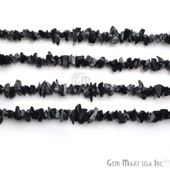 Black Obsidian Chip Beads, 34 Inch, Natural Chip Strands, Drilled Strung Nugget Beads, 3-7mm, Polished, GemMartUSA (CHBO-70001) {4}
