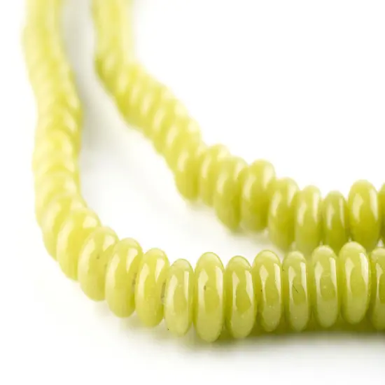 The Bead Chest Lime Green Glass Donut Beads - 24 Inch Strand of Indonesian Rondelle Java Glass Beads for Crafts & Jewelry Making {1}